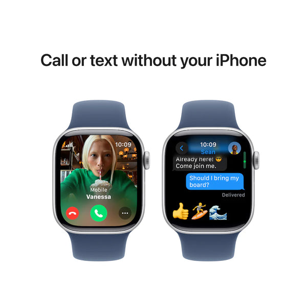 Apple Watch Series 10 46mm Silver Aluminium Case with Denim Sport