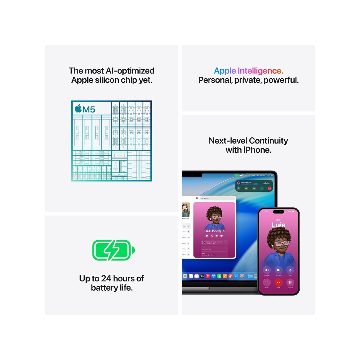 14-inch MacBook Pro: Apple M5 chip with 10‑core CPU and 10‑core GPU, 24GB, 1TB SSD